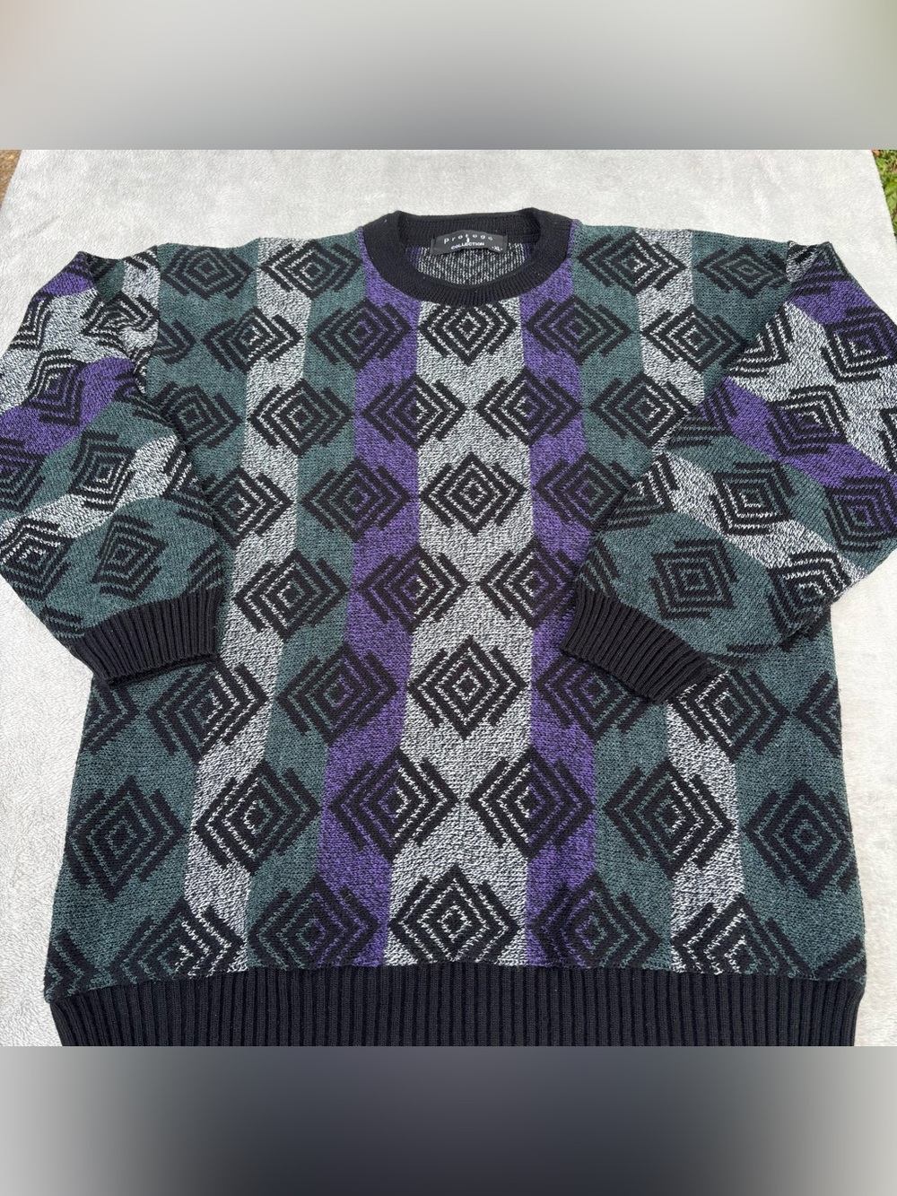Vintage Protege Collection Diamonds Abstract Cosby Sweater Mens XL Purple,Gray